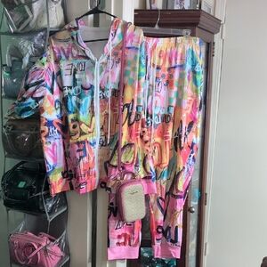 Colorful Graffiti Print Hoodie and Pants Set